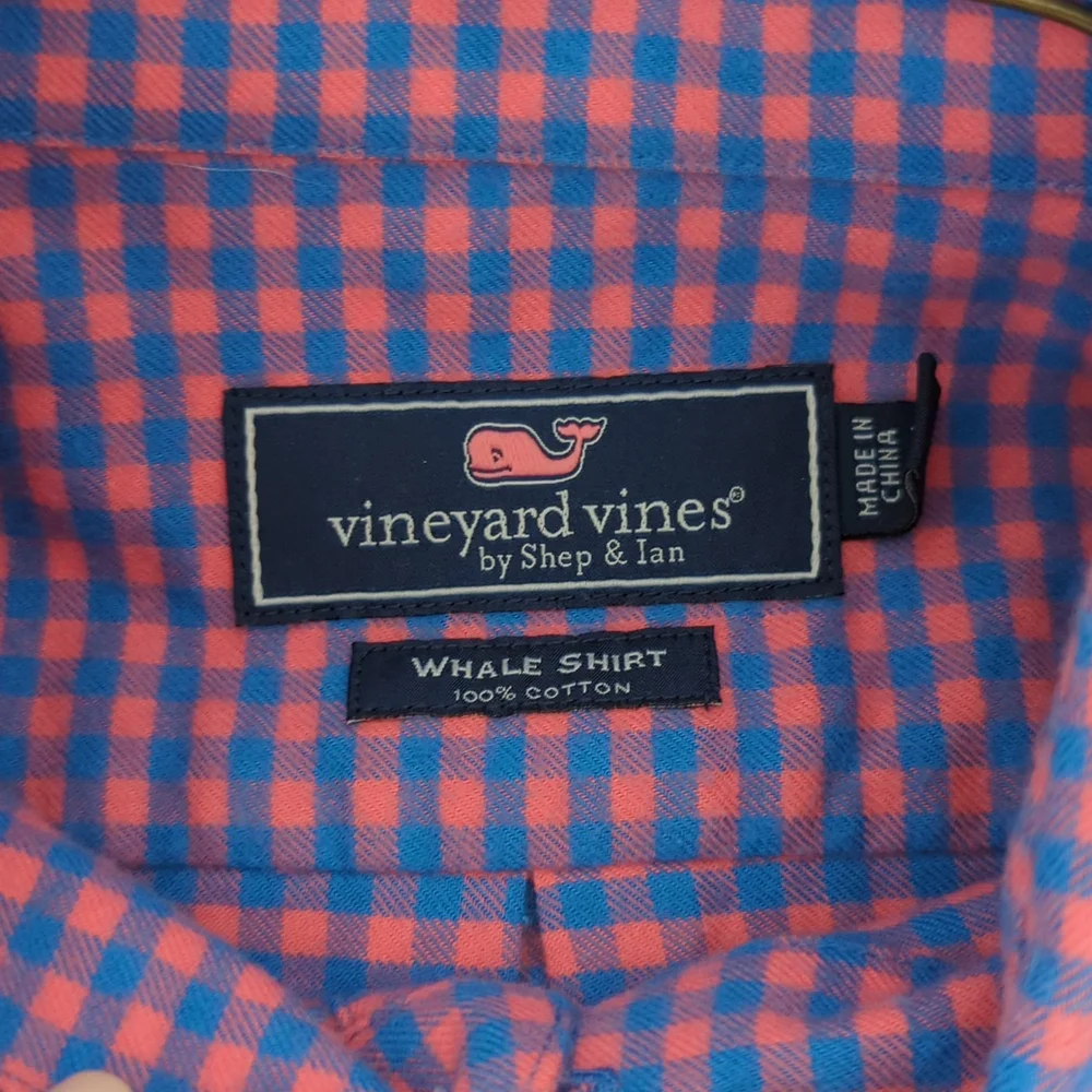 Vineyard Vines Gingham Whale Shirt Size XL 18 - Picture 3 of 5